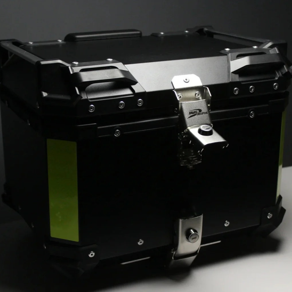 Baú Bauleto Moto Encosto Suporte Aluminio 45l C/forro E Base