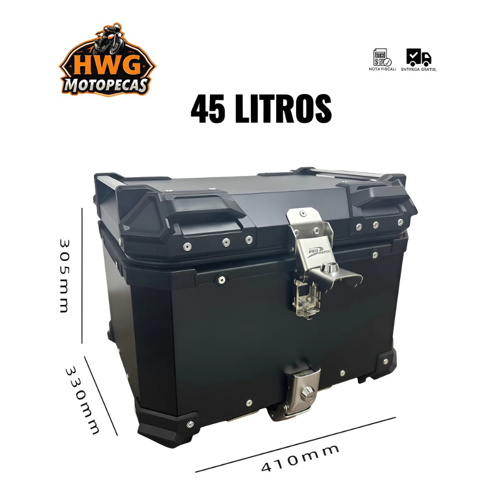 Baú Bauleto 36l Alumínio Moto Encosto Suporte C/forro E Base - HWG MOTOS