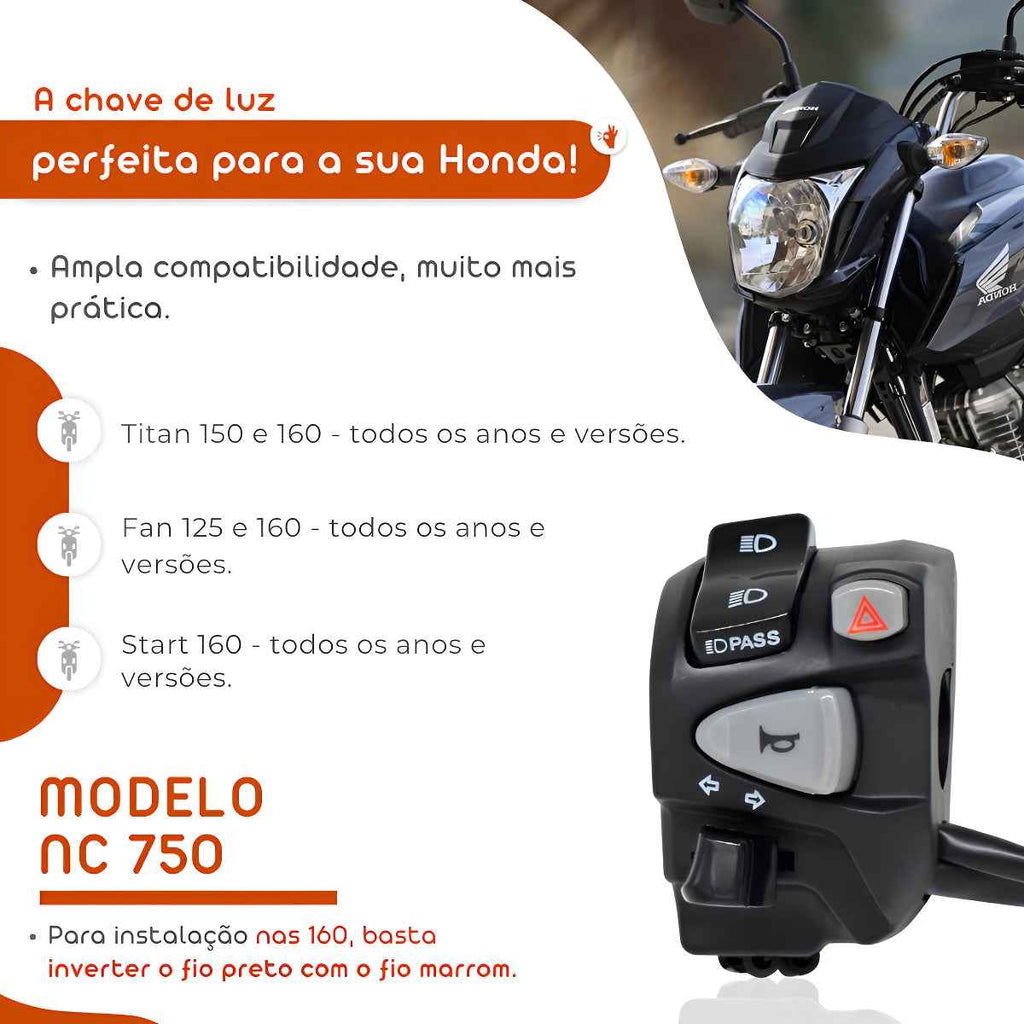 Punho Chave De Luz Lampejador Fan Titan160 Start Nc700/750
