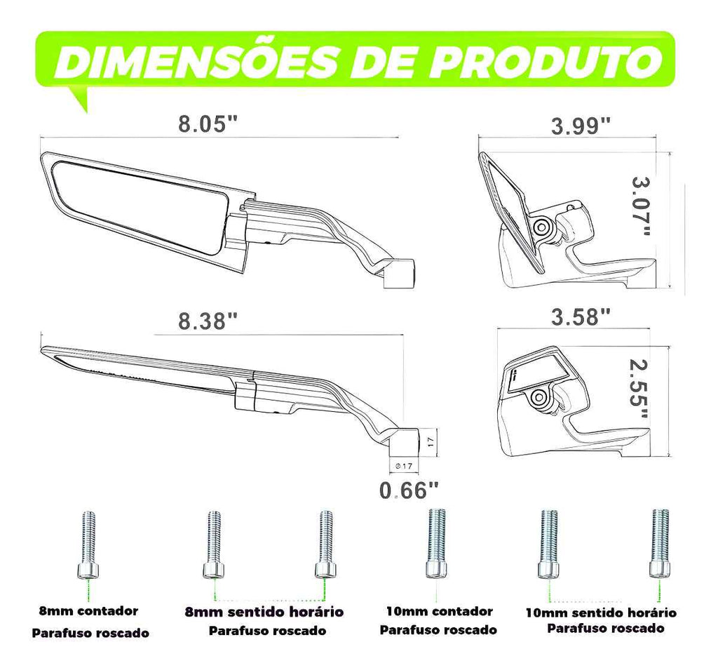 Retrovisor Esportivo Moto Universal Asa Fixa Par Ajustável