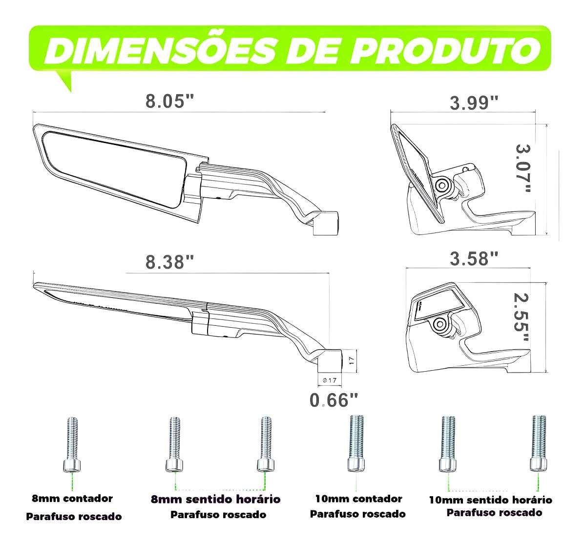 Retrovisor Esportivo Moto Universal Asa Fixa Par Ajustável