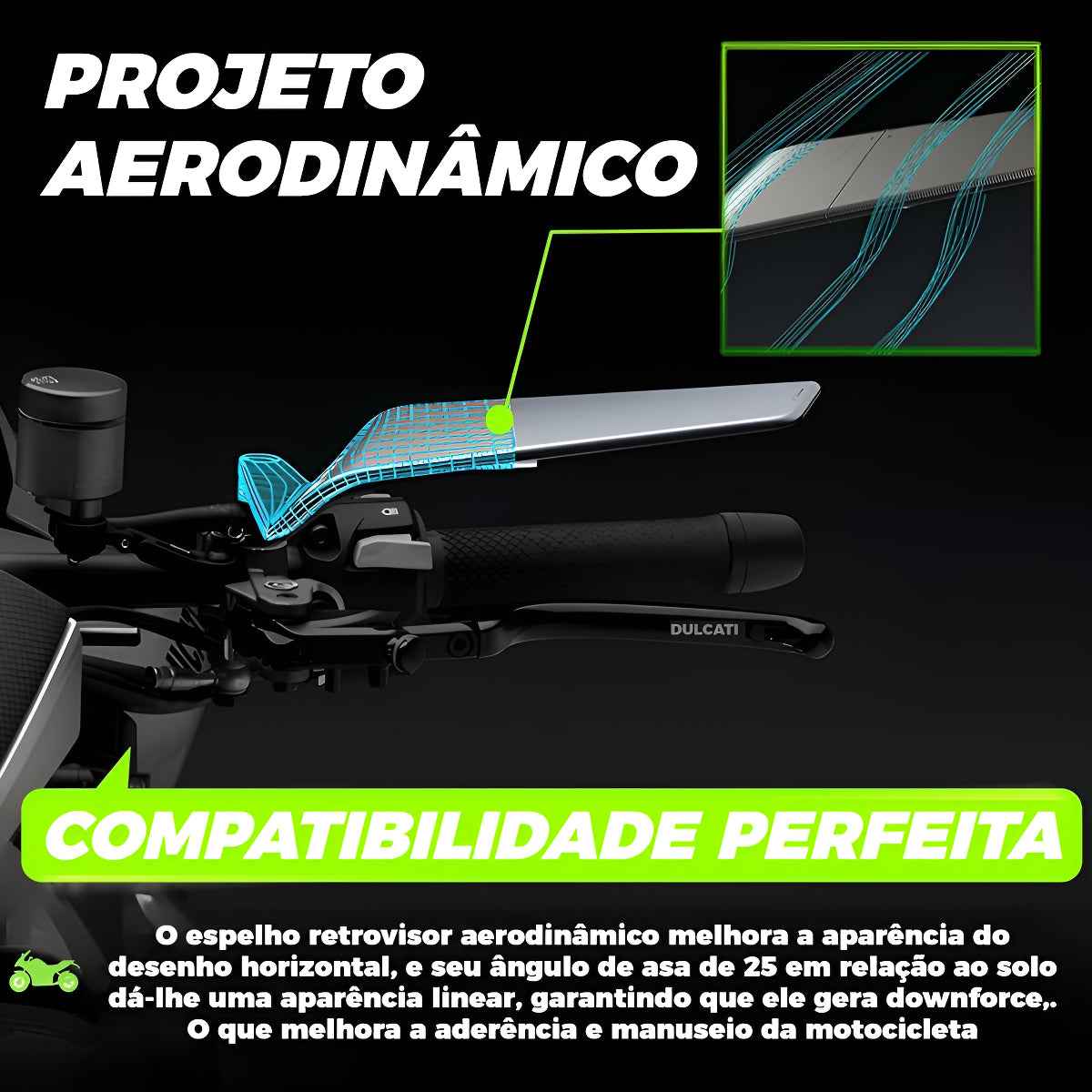 Retrovisor Esportivo Moto Universal Asa Fixa Par Ajustável