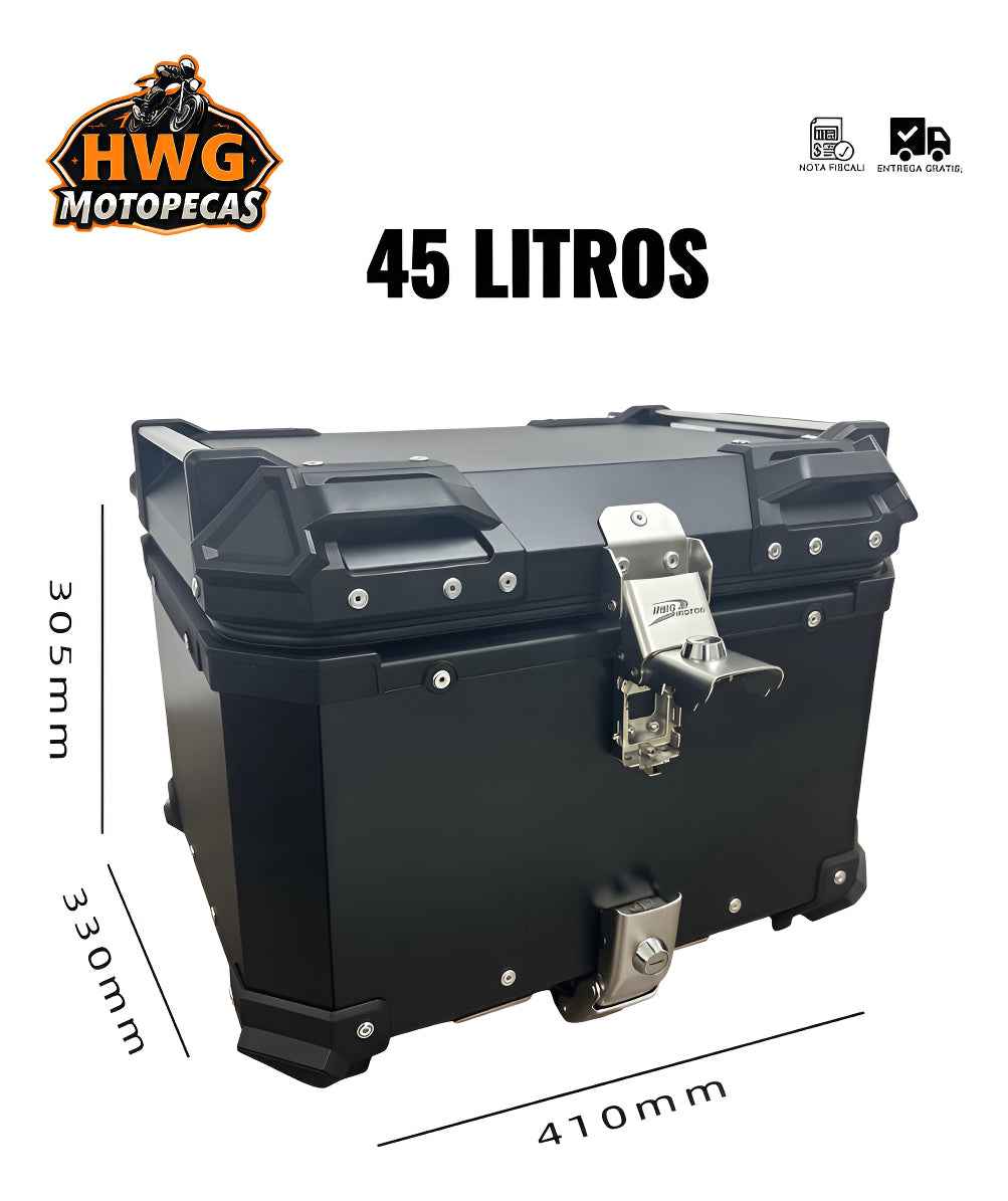 Baú Bauleto Moto Encosto Suporte Aluminio 45l C/forro E Base