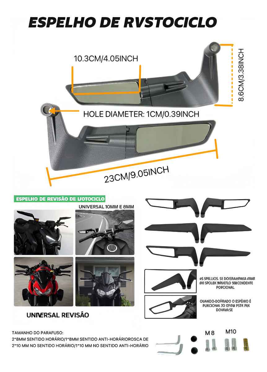 Retrovisor Esportivo Moto Universal Asa Fixa Par Ajustável