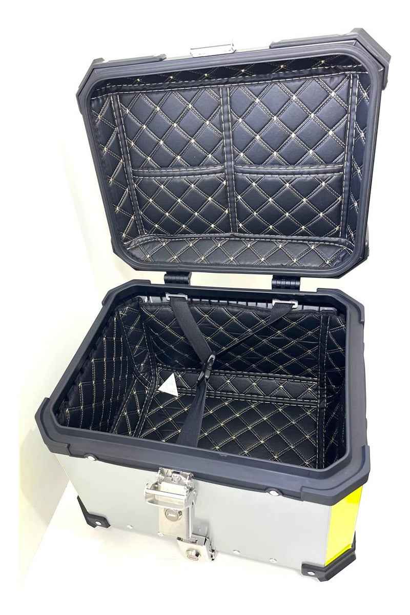 Baú Bauleto 55l Aluminio Bagageiro C/base Encosto E Suporte