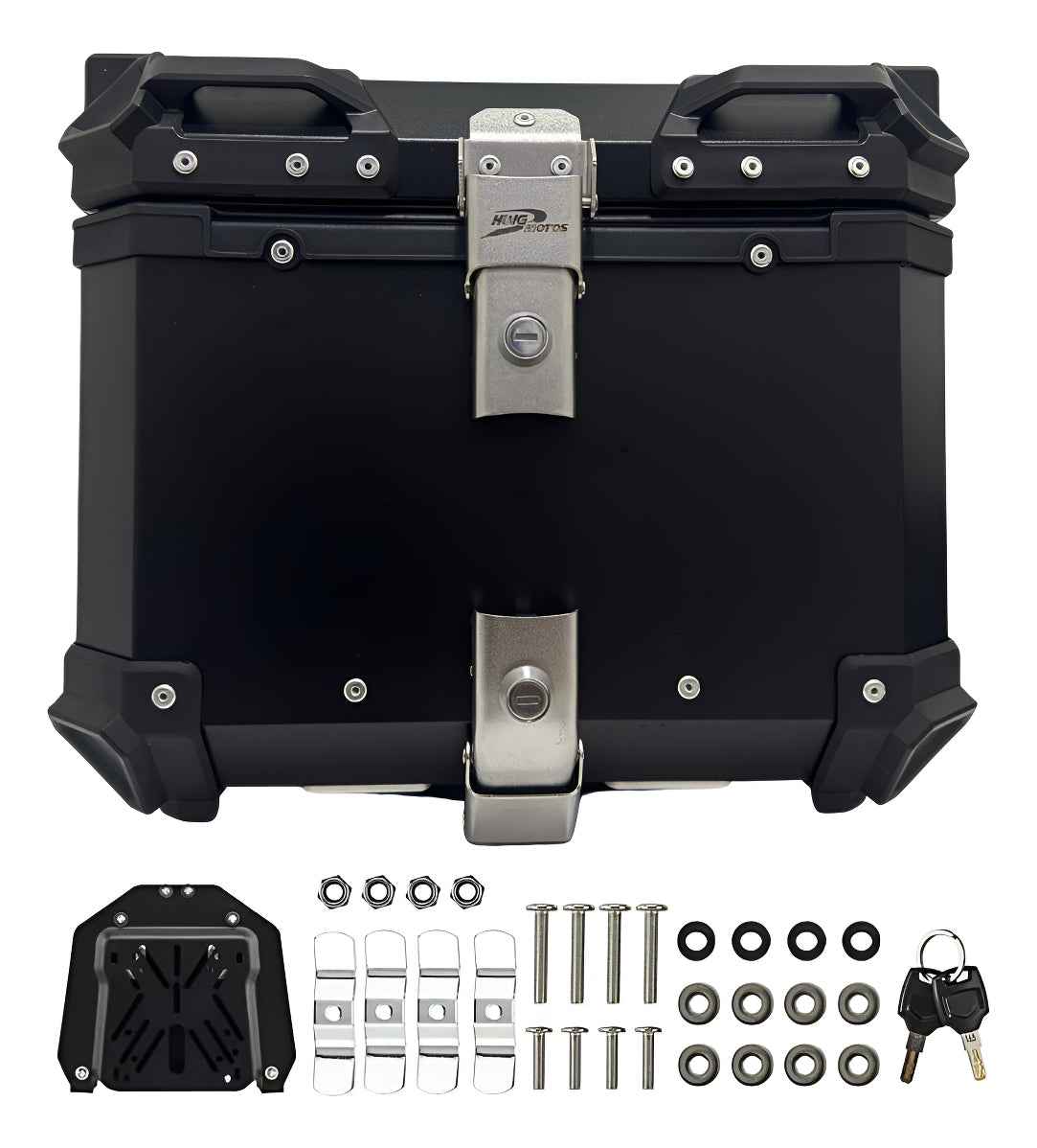 Baú Bauleto 55l Aluminio Bagageiro C/base Encosto E Suporte