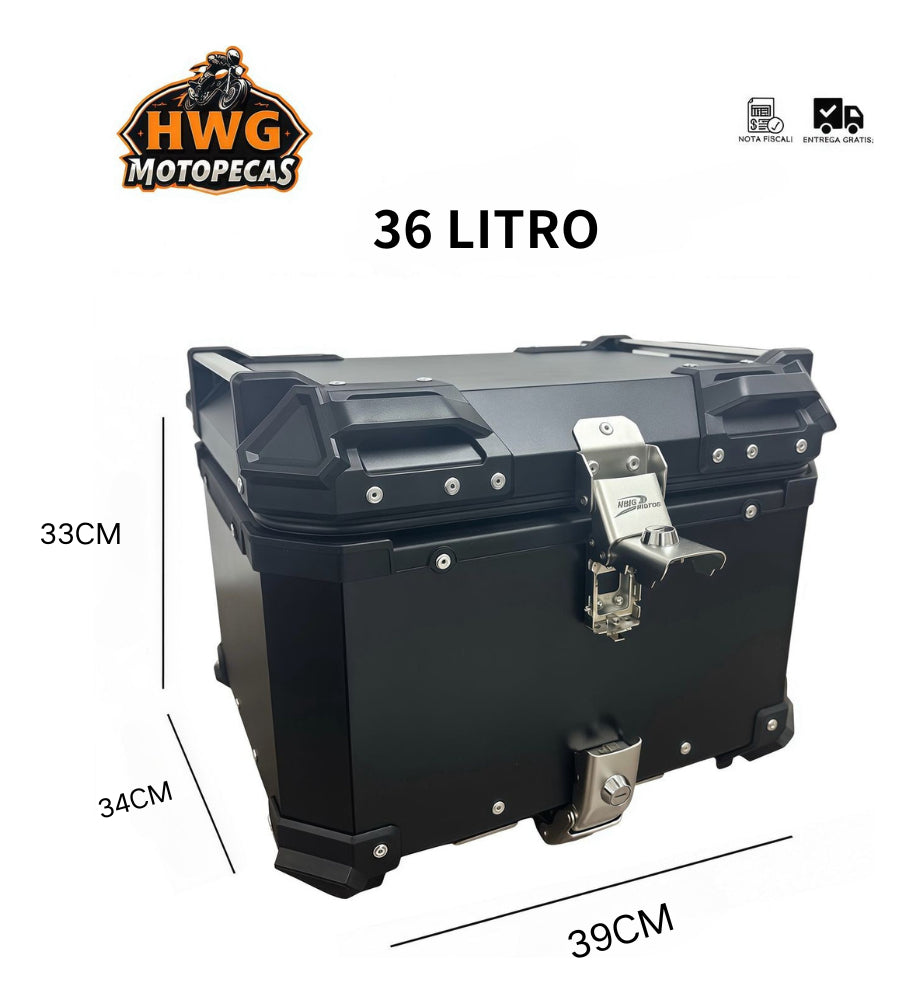 Baú Bauleto 36l Aluminio Bagageiro C/base Suporte Universal - HWG MOTOS